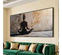 CAOXTART Cuadro con silueta de mujer meditando, arte mural con postura de yoga, pósteres y láminas con fondo abstracto, decoración para spa (35x60cm/marco interno)