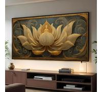 CAOXTART Cuadro de Buda Loto Dorado sobre lienzo, arte mural espiritual, pósteres de decoración para meditación, láminas para el hogar estilo zen, obra de arte floral (65 x 120 cm/marco interno)