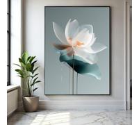 CAOXTART Cuadro en lienzo de flor de loto blanca, arte mural vegetal moderno, pósteres florales, impresiones minimalistas sobre lienzo, decoración nórdica para el hogar (50 x 75 cm/marco interior)