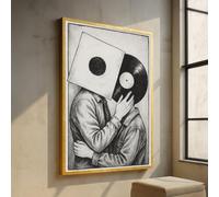 CAOXTART Cuadro sobre lienzo con temática de música, ideal para amantes de los discos de vinilo vintage. Ilustración retro en blanco y negro para decoración del hogar (60x90cm/sin marco).