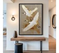 CAOXTART Decoración de pared Zen Wabi Sabi, pósteres de grullas voladoras Japandi, lienzos de arte neutro, pintura escandinava para habitaciones u oficinas (70x110cm/marco interno)