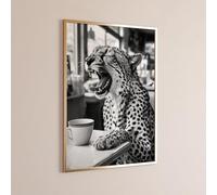 CAOXTART Divertida pintura de leopardo, impresión de guepardo en blanco y negro, arte de pared, decoración moderna para cocina, pósteres fotográficos de animales (80 x 120 cm/marco interior)