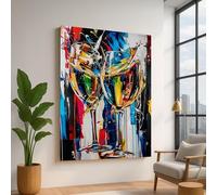 CAOXTART Impresión en lienzo de copas de vino abstractas, pósteres de arte mural de bebidas modernas, pintura en lienzo de copas de vino coloridas para cocina (60 x 90 cm/marco interior)