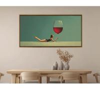 CAOXTART Impresión minimalista en lienzo de mujer con una copa de vino grande, arte de pared para sala de estar, decoración del hogar (55 x 110 cm/marco interior)
