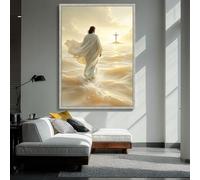CAOXTART Jesús caminando sobre el agua, lienzo, arte cristiano para pared, decoración religiosa para el hogar, pósteres e impresiones inspiradores sobre la fe (30 x 40 cm/marco interior)