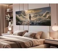 CAOXTART Jesús caminando sobre el agua, pintura al óleo, mural religioso, póster e impresiones de Cristo, arte mural religioso, escena bíblica (35 x 105 cm/marco interior)