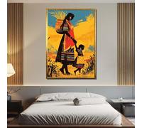 CAOXTART Lienzo con pintura de madre e hijo, pósteres familiares tribales, arte mural de cultura tradicional, impresiones de arte popular indígena (70 x 100 cm/marco interior)
