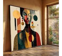 CAOXTART Lienzo con retrato abstracto de mujer, imagen de arte geométrico de rostro, arte mural africano contemporáneo, pintura decorativa cultural para el hogar (30x30cm/sin marco)