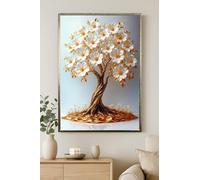 CAOXTART Lienzo decorativo de árbol dorado, pósteres e impresiones de flores blancas, obra de arte de lujo, pintura floral natural, decoración moderna para el hogar (50 x 70 cm/sin marco)