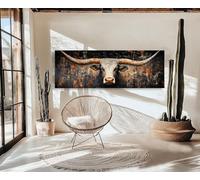 CAOXTART Lienzo rústico de toro, pintura de animales del oeste, pintura de granja moderna, póster de cabeza de buey tejano, impresión artística rústica (30 x 90 cm/sin marco)