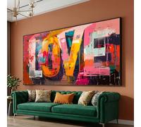 CAOXTART Pintura al óleo con grafiti LOVE a todo color, arte abstracto sobre lienzo, póster urbano de arte callejero, para decoración de pared de sala de estar (80x140cm/marco interno)