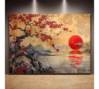 CAOXTART Pintura al óleo japonesa vintage, pósteres e impresiones de lagos, lienzo de paisaje moderno para pared, decoración del hogar (30 x 40 cm/marco interior)