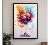 CAOXTART Pintura de acuarela de copa de vino - Pósteres e impresiones de frutas abstractas, decoración de pared de cocina - Arte mural de vino para bar en casa (20 x 30 cm/marco interior)