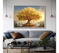 CAOXTART Pintura de árbol de dinero dorado, arte en lienzo de Feng Shui, obra de prosperidad, pósteres e impresiones con símbolos de riqueza para decoración de pared del hogar (60 x 90 cm/sin marco)