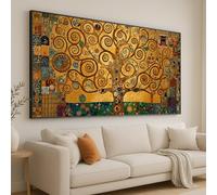 CAOXTART Pintura del Árbol de la Vida de Gustav Klimt sobre lienzo, arte mural de árbol en espiral dorado, póster abstracto de naturaleza, obra de decoración para el hogar (40 x 70 cm/marco interior)