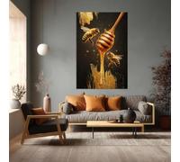 CAOXTART Pintura en lienzo Miel y Abejas. Pósteres e impresiones de insectos dorados. Arte mural de lujo. Obra rústica para cocina y comedor (70 x 100 cm/Marco interior).