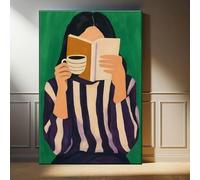 CAOXTART Póster de chica leyendo: lienzo para pared, ideal para amantes de los libros, pintura abstracta para decoración del hogar y el dormitorio (70 x 100 cm, marco interior)