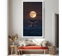 CAOXTART Póster de cola de ballena, lienzo con escena oceánica de luna llena, arte de pared marino para sala de estar, decoración del hogar (50 x 90 cm/sin marco)