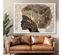 CAOXTART Póster de Golden Tree con imagen de una mujer afroamericana, lienzo impreso, arte abstracto de silueta para pared, pintura moderna para decoración del hogar (70x110cm/marco interno)