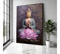 CAOXTART Pósteres de Buda sereno, lienzo de meditación, arte mural de flor de loto, paisaje, decoración del hogar (50 x 75 cm/marco interior)