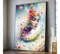 CAOXTART Pósteres de coronas florales, retrato abstracto de mujer, lienzo, impresiones surrealistas de mariposas, arte de pared para decoración del hogar (50 x 75 cm/marco interior)