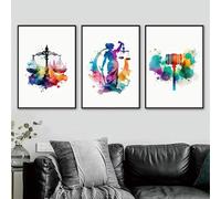 CAOXTART Pósteres e impresiones de acuarela con escamas y mazos, lienzo, arte de pared, imagen moderna para abogado, abogado, oficina, decoración, mural, 40 x 60 cm x 3 marcos