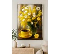 CAOXTART Pósteres e impresiones de tazas de café amarillas, lienzo con margaritas, arte mural floral primaveral para cocina, decoración del hogar (30 x 40 cm/sin marco)