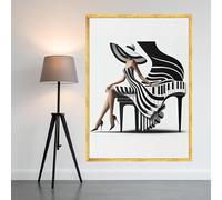 CAOXTART Pósteres e impresiones de una elegante mujer con vestido a rayas, pintura al óleo sobre lienzo con arte de piano, arte mural en blanco y negro (70 x 100 cm/sin marco)