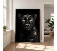 CAOXTART Primer plano de una pantera negra dorada, retrato de animal salvaje, cuadro para pared con fondo oscuro, impresión en lienzo para decoración del hogar (40x60cm/sin marco).