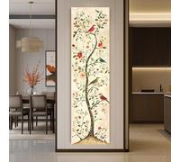 CAOXTART Quadro da parete Albero della Vita Lungo e Stretto: dipinto botanico su tela, stampa artistica di uccelli e fiori, decorazione moderna per la casa a tema natura (20x60 cm/cornice interna)