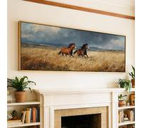 CAOXTART Quadro panoramico su tela, poster di animali selvatici su tela, quadro murale con cavallo western in tempesta (55x165 cm/cornice interna)