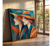 CAOXTART Quadro su tela con donne con cappello, ritratto astratto moderno, silhouette femminili, poster e stampe per la decorazione della casa (70x70 cm/senza cornice)