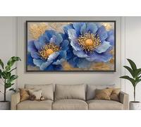 CAOXTART Quadro su tela con fiori blu e oro, grande dipinto su tela con fiori, elegante poster botanico floreale per l'arredamento di lusso della casa (70x130 cm/senza cornice)