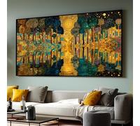 CAOXTART Quadro su tela in stile Klimt con scena classica di fiume e riflessi di alberi dorati, ideale per arredare il soggiorno (70x130 cm/cornice interna).