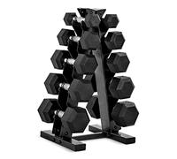 CAP Barbell Juego de mancuernas hexagonales recubiertas de 150 libras con estante vertical, color negro, nueva edición