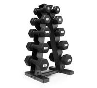 CAP Barbell - Juego de pesas hexagonales de neopreno de 100 libras con bastidor vertical en A, color negro