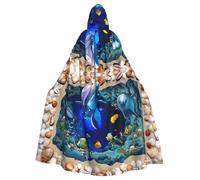 Capa con capucha 3D con estampado de delfines del mundo submarino, capa con capucha, capa medieval renacentista para hombres y mujeres, disfraz de Halloween
