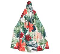 Capa con capucha con estampado de hojas de vegetación con flores de hibisco para adultos, capa para carnavales, fiestas temáticas de disfraces