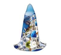 Capa con capucha con estampado de vista al mar de la isla griega para hombre, capa de mago con capucha, perfecta para Halloween y cosplay