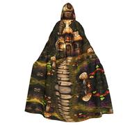 Capa con capucha de Halloween para adultos, con diseño de casa de hongos, con diseño de YYHHAOFA Path To Mushroom House, capa con capucha súper grande con pajarita