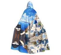 Capa con capucha de Halloween para adultos, YYHHAOFA Santorini, isla griega, diseño de vista al mar, capa con capucha súper grande con pajarita