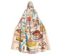 Capa con capucha para adultos con mapa de Roma con monumentos e ilustres, bata con capucha, capa de bruja, mago, disfraz de cosplay para hombres y mujeres