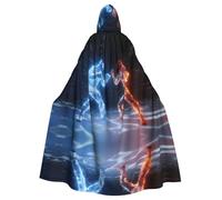 Capa con capucha para adultos de Halloween con patrón de boxeo de hielo y fuego: perfecta para Halloween, cosplay y fiestas temáticas.