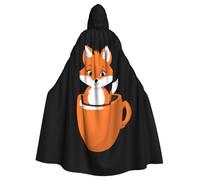 Capa con capucha para adultos de Halloween, con texto en inglés «WHJSSF Have a cup of Fox», con estampado de café y moño