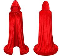 Capa con Capucha Terciopelo Largo Unisex Adulto y Niño, Capa Vampiro Bruja Muerte Monja Dracula Medieval, Capa Terciopelo Hombre Mujer Niños para Halloween y Carnaval (Rojo, 160CM)