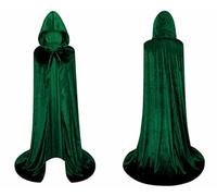 Capa con Capucha Terciopelo Largo Unisex Adulto y Niño, Capa Vampiro Bruja Muerte Monja Dracula Medieval, Capa Terciopelo Hombre Mujer Niños para Halloween y Carnaval (Verde, 140CM)