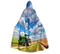 Capa con capucha unisex para adultos con estampado de tractor bajo un cielo azul y nubes blancas, bata de mago, capa de cosplay para hombre, decoración para fiesta temática de carnaval