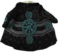 Capa con capucha vikinga, abrigo, mito nórdico, tatuaje de lobo Fenrir, capa de manga larga, Poncho grueso y cálido, túnica con capucha a prueba de viento (Color : Compass, Size : 3XL)