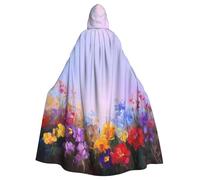 Capa con capucha y flor de cosmos morada colorida para disfraz de hombre y mujer, para fiesta de Halloween y cosplay.