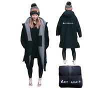 Capa con forro de forro súper suave impermeable para adultos, resistente al agua y al viento, de gran tamaño para cambiarse al nadar y practicar deportes acuáticos. Con correas de compresión, Negro